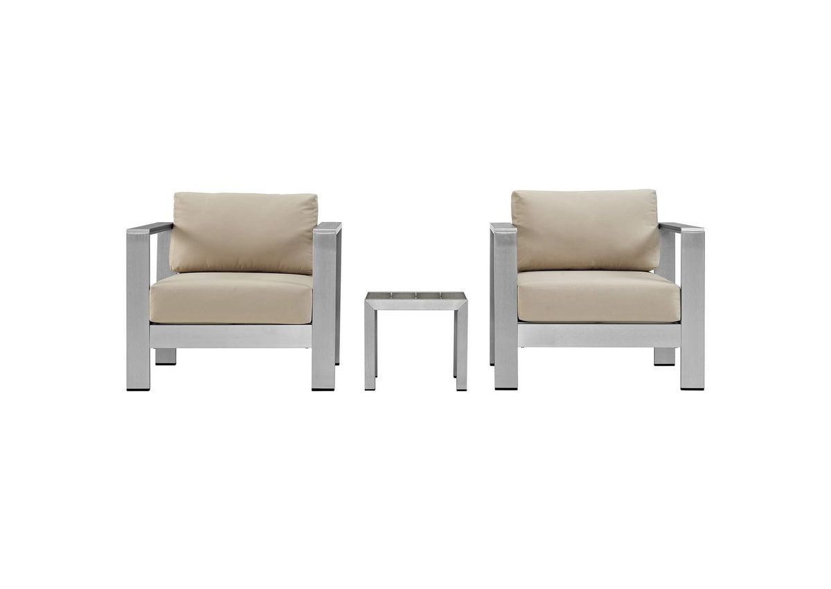 EEI-2599-SLV-BEI Shore 3 Piece Outdoor Patio Aluminum Set By Modway