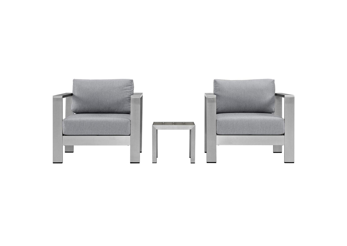 EEI-2599-SLV-GRY Shore 3 Piece Outdoor Patio Aluminum Set By Modway