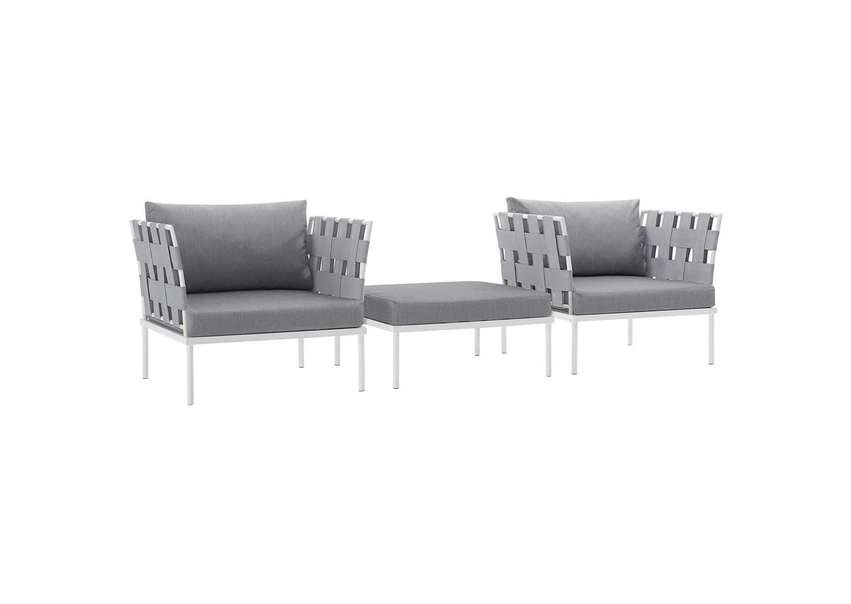EEI-2618-WHI-GRY-SET Harmony 3 Piece Outdoor Patio Aluminum Sectional Sofa Set By Modway