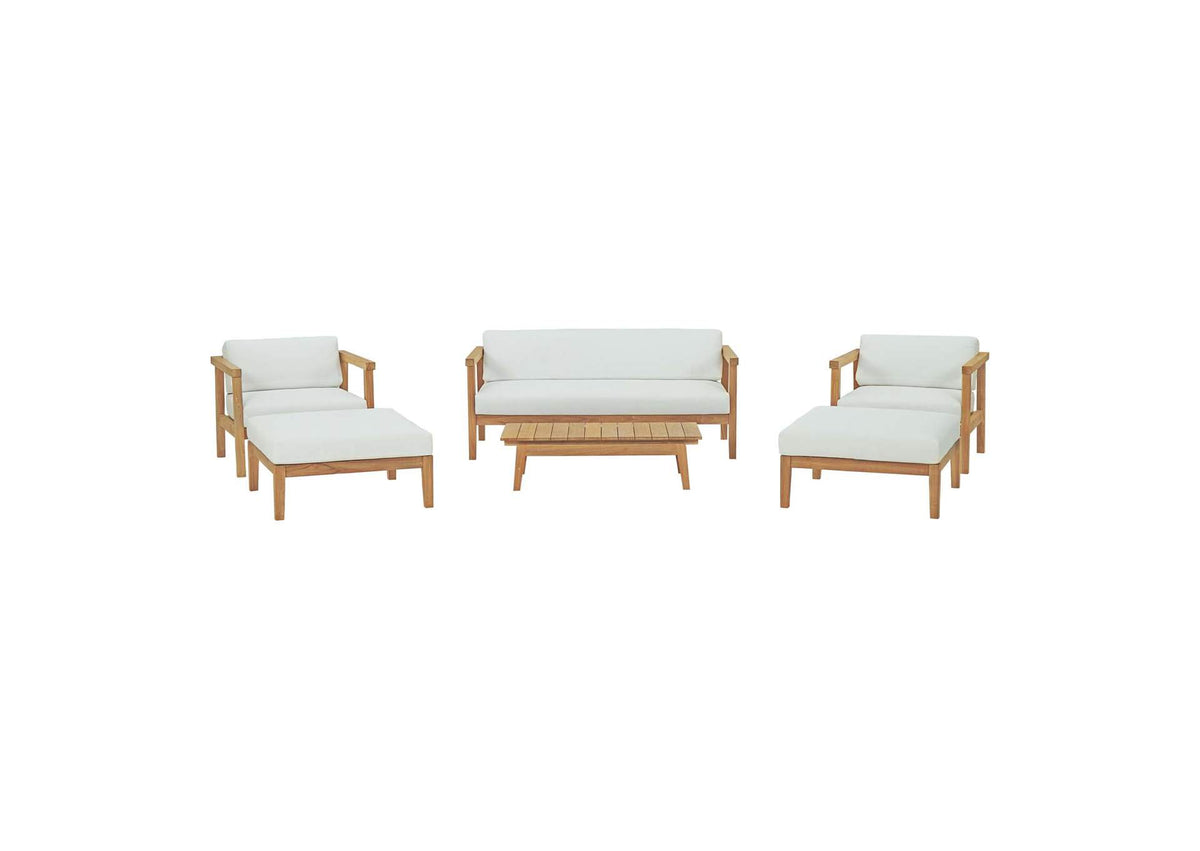 EEI-3109-NAT-WHI-SET Bayport 6 Piece Outdoor Patio Teak Set By Modway