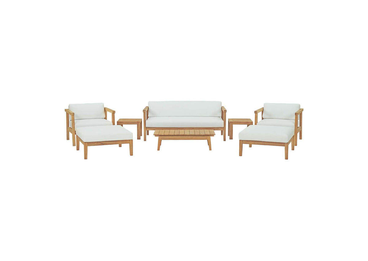 EEI-3110-NAT-WHI-SET Bayport 8 Piece Outdoor Patio Teak Set By Modway