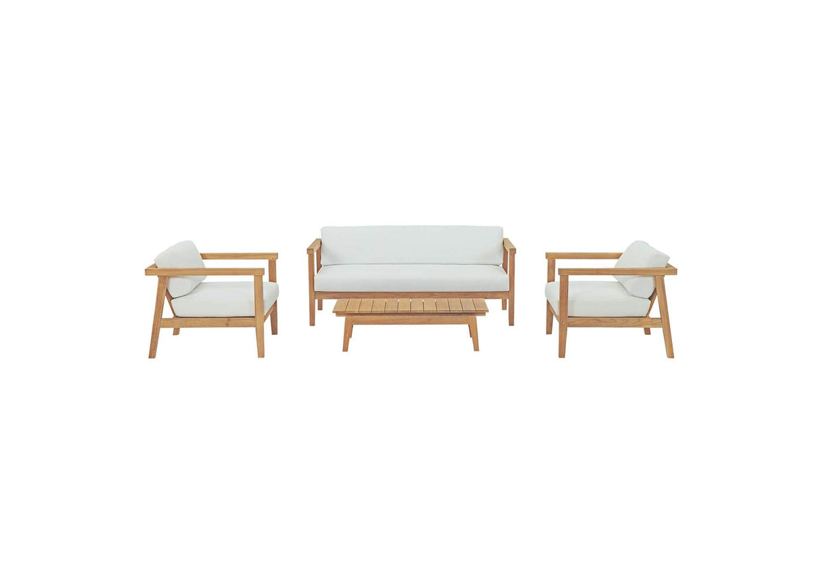 EEI-3111-NAT-WHI-SET Bayport 4 Piece Outdoor Patio Teak Set By Modway