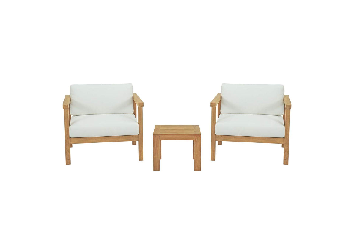 EEI-3112-NAT-WHI-SET Bayport 3 Piece Outdoor Patio Teak Set By Modway