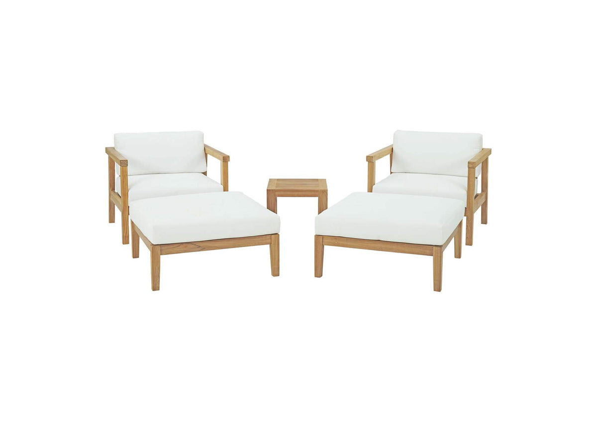 EEI-3113-NAT-WHI-SET Bayport 5 Piece Outdoor Patio Teak Set By Modway