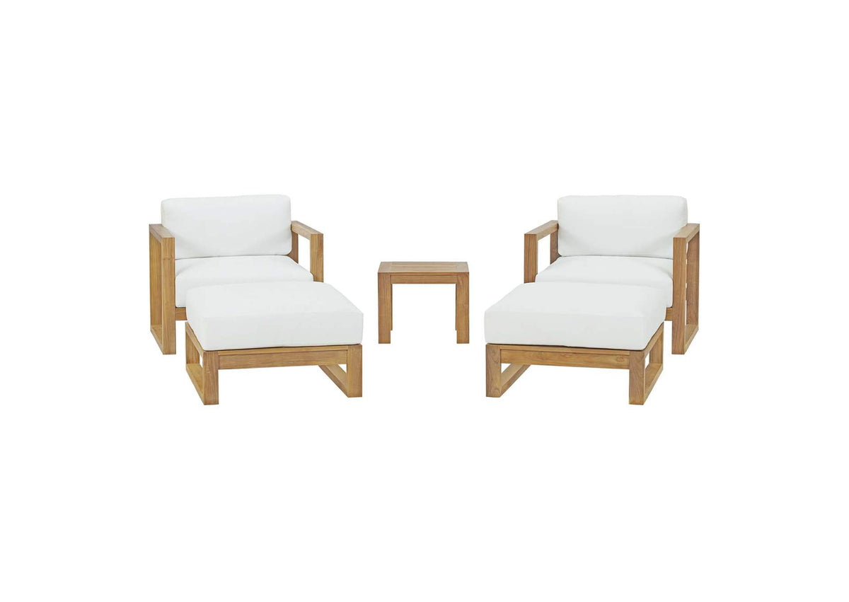 EEI-3115-NAT-WHI-SET Upland 5 Piece Outdoor Patio Teak Set By Modway