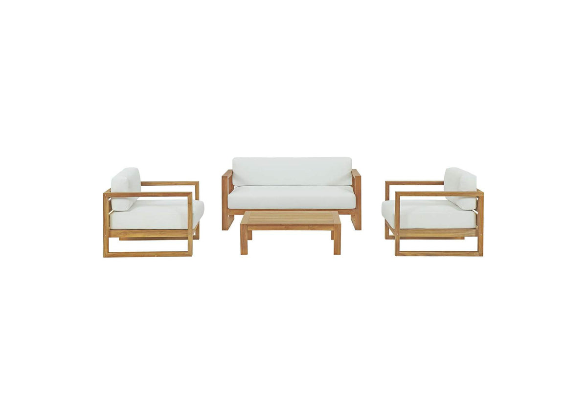 EEI-3116-NAT-WHI-SET Upland 4 Piece Outdoor Patio Teak Set By Modway