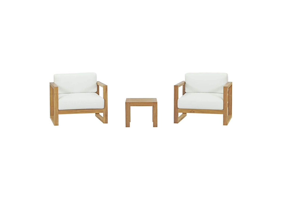 EEI-3119-NAT-WHI-SET Upland 3 Piece Outdoor Patio Teak Set By Modway