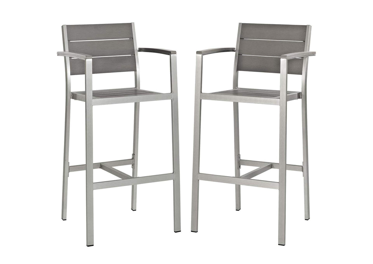 EEI-3155-SLV-GRY-SET Shore Outdoor Patio Aluminum Bar Stool Set Of 2 By Modway