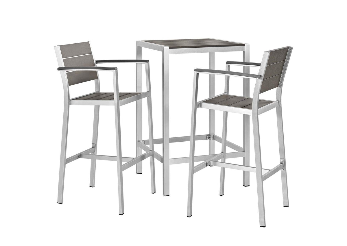 EEI-3157-SLV-GRY-SET Shore 3 Piece Outdoor Patio Aluminum Pub Set By Modway