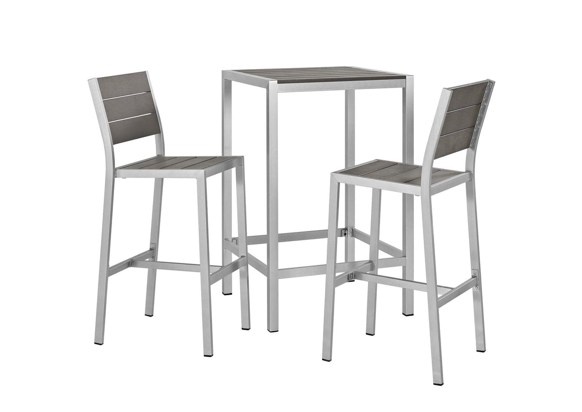EEI-3158-SLV-GRY-SET Shore 3 Piece Outdoor Patio Aluminum Pub Set By Modway