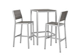 EEI-3158-SLV-GRY-SET Shore 3 Piece Outdoor Patio Aluminum Pub Set By Modway