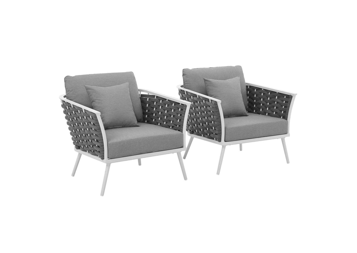 EEI-3162-WHI-GRY-SET Stance Outdoor Patio Aluminum Armchair Set Of 2 By Modway