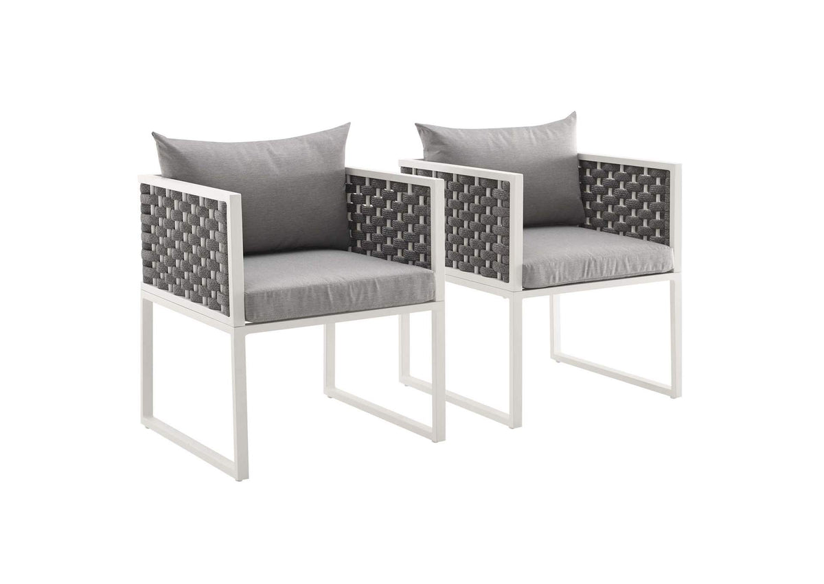 EEI-3183-WHI-GRY-SET Stance Outdoor Patio Aluminum Dining Armchair Set Of 2 By Modway