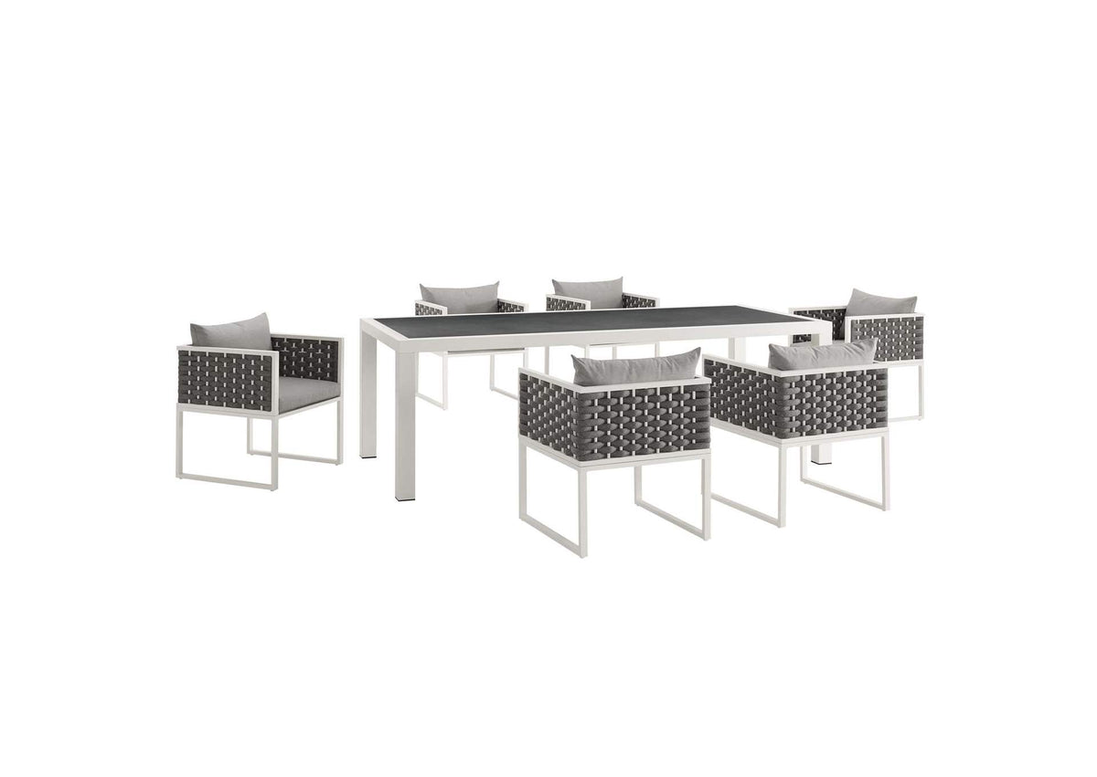 EEI-3185-WHI-GRY-SET Stance 7 Piece Outdoor Patio Aluminum Dining Set By Modway