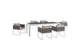 EEI-3185-WHI-GRY-SET Stance 7 Piece Outdoor Patio Aluminum Dining Set By Modway