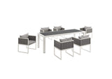 EEI-3185-WHI-GRY-SET Stance 7 Piece Outdoor Patio Aluminum Dining Set By Modway