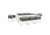 EEI-3186-WHI-GRY-SET Stance 9 Piece Outdoor Patio Aluminum Dining Set By Modway