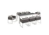 EEI-3186-WHI-GRY-SET Stance 9 Piece Outdoor Patio Aluminum Dining Set By Modway