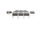 EEI-3186-WHI-GRY-SET Stance 9 Piece Outdoor Patio Aluminum Dining Set By Modway