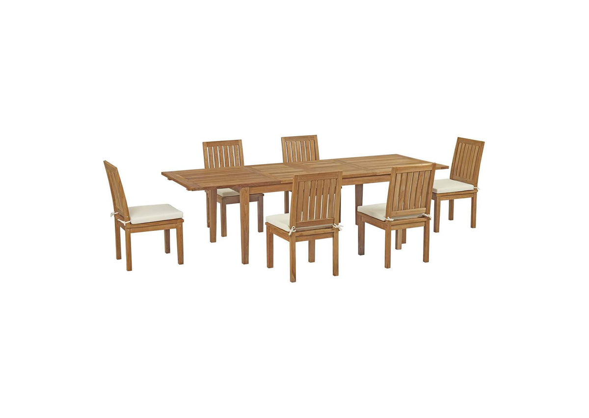 EEI-3207-NAT-WHI-SET Marina 7 Piece Outdoor Patio Teak Dining Set By Modway