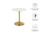 EEI-3213-GLD-WHI Lippa 28" Round Faux Marble Dining Table By Modway
