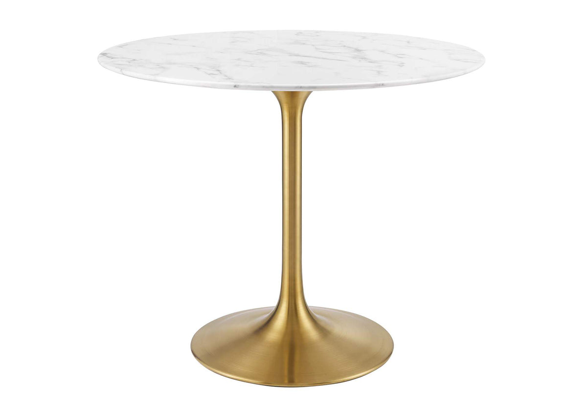 EEI-3214-GLD-WHI Lippa 36" Round Faux Marble Dining Table By Modway