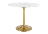 EEI-3214-GLD-WHI Lippa 36" Round Faux Marble Dining Table By Modway