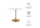 EEI-3214-GLD-WHI Lippa 36" Round Faux Marble Dining Table By Modway