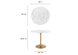 EEI-3214-GLD-WHI Lippa 36" Round Faux Marble Dining Table By Modway