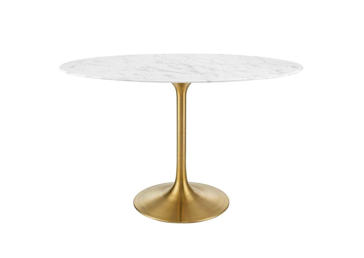 EEI-3216-GLD-WHI Lippa 48" Oval Faux Marble Dining Table By Modway