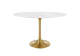 EEI-3216-GLD-WHI Lippa 48" Oval Faux Marble Dining Table By Modway