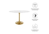 EEI-3216-GLD-WHI Lippa 48" Oval Faux Marble Dining Table By Modway
