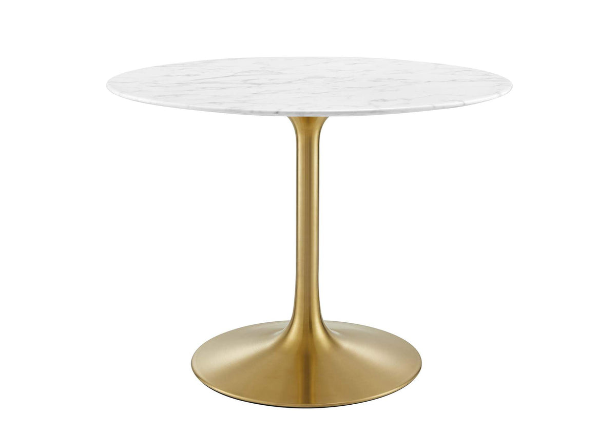 EEI-3231-GLD-WHI Lippa 40" Round Faux Marble Dining Table By Modway