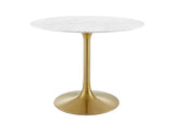 EEI-3231-GLD-WHI Lippa 40" Round Faux Marble Dining Table By Modway