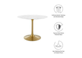 EEI-3231-GLD-WHI Lippa 40" Round Faux Marble Dining Table By Modway