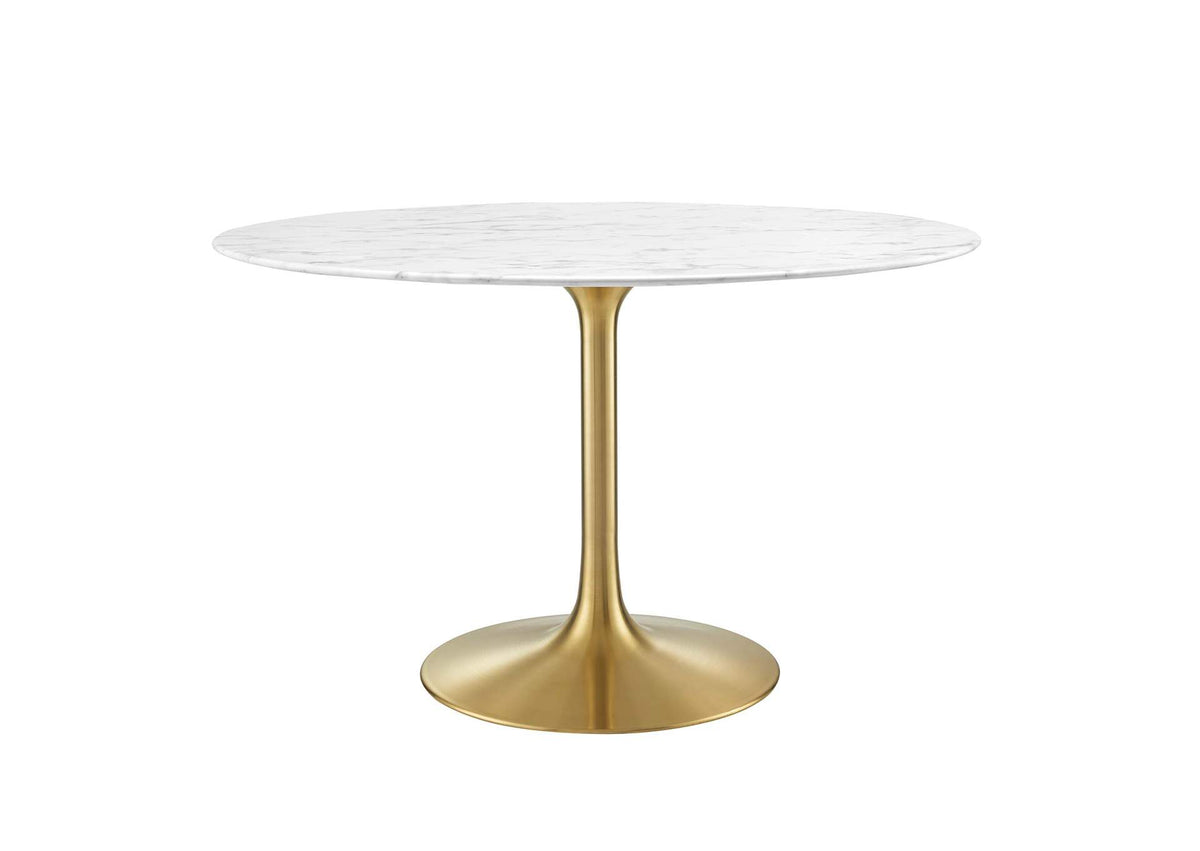 EEI-3232-GLD-WHI Lippa 48" Round Faux Marble Dining Table By Modway
