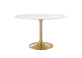 EEI-3232-GLD-WHI Lippa 48" Round Faux Marble Dining Table By Modway