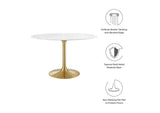 EEI-3232-GLD-WHI Lippa 48" Round Faux Marble Dining Table By Modway