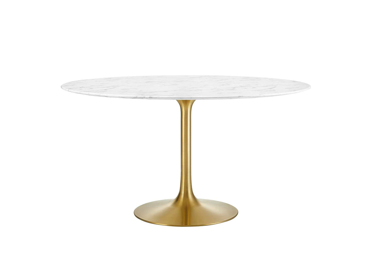 EEI-3233-GLD-WHI Lippa 54" Round Faux Marble Dining Table By Modway
