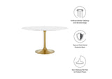 EEI-3233-GLD-WHI Lippa 54" Round Faux Marble Dining Table By Modway
