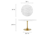 EEI-3233-GLD-WHI Lippa 54" Round Faux Marble Dining Table By Modway