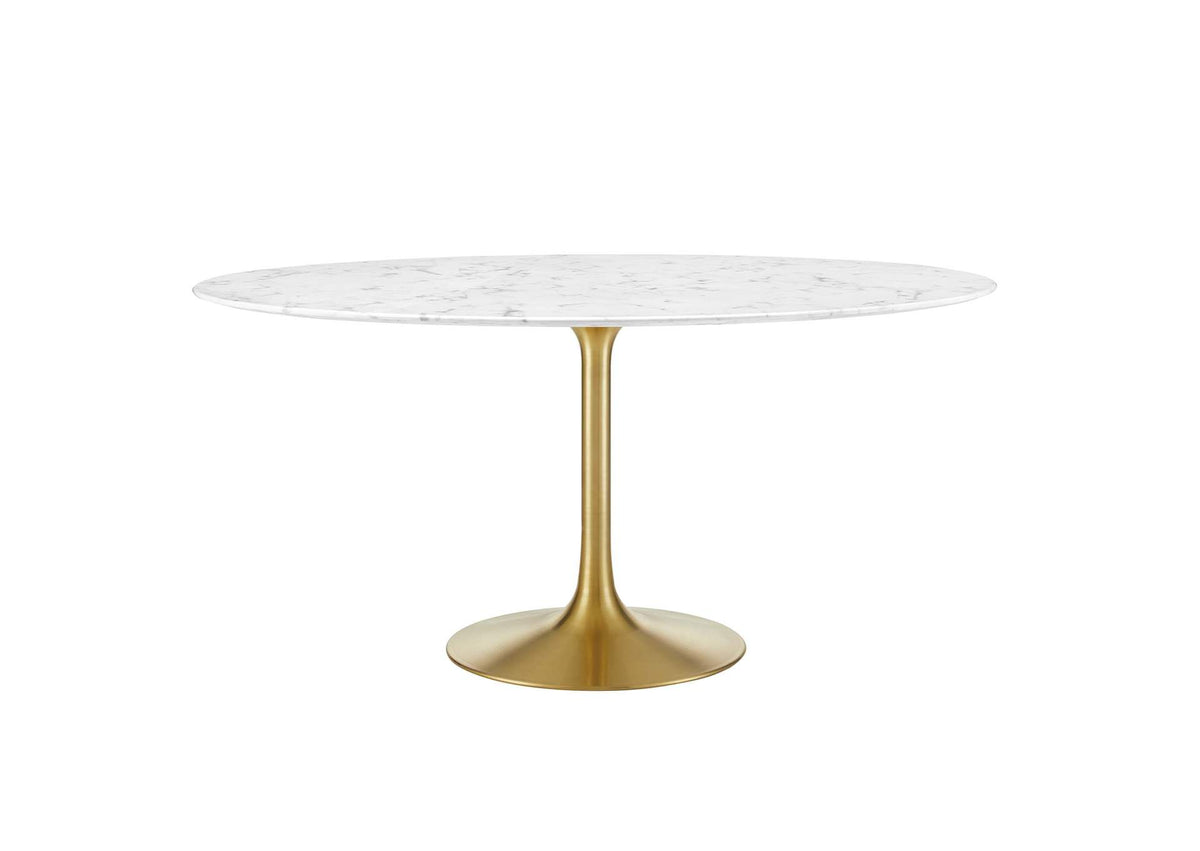 EEI-3234-GLD-WHI Lippa 60" Round Faux Marble Dining Table By Modway