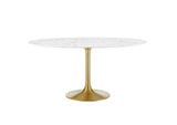 EEI-3234-GLD-WHI Lippa 60" Round Faux Marble Dining Table By Modway