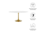 EEI-3234-GLD-WHI Lippa 60" Round Faux Marble Dining Table By Modway