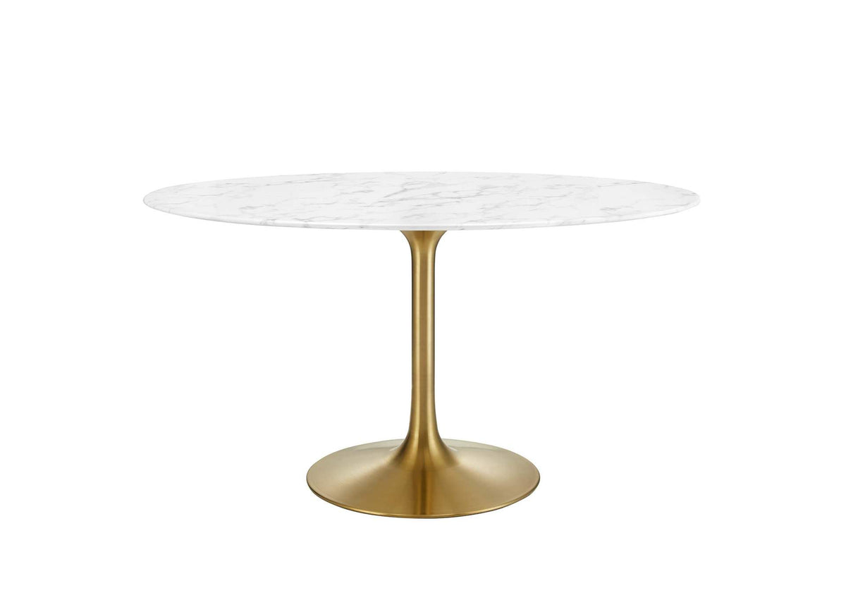 EEI-3235-GLD-WHI Lippa 54" Oval Faux Marble Dining Table By Modway