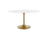 EEI-3235-GLD-WHI Lippa 54" Oval Faux Marble Dining Table By Modway