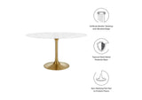 EEI-3235-GLD-WHI Lippa 54" Oval Faux Marble Dining Table By Modway