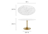 EEI-3235-GLD-WHI Lippa 54" Oval Faux Marble Dining Table By Modway