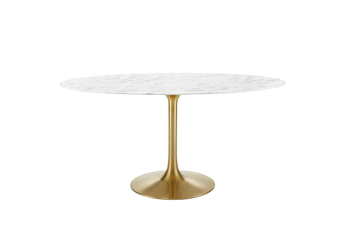 EEI-3236-GLD-WHI Lippa 60" Oval Faux Marble Dining Table By Modway
