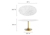 EEI-3236-GLD-WHI Lippa 60" Oval Faux Marble Dining Table By Modway